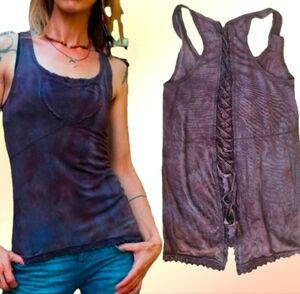 NEW Sissy Nachreiner Hand Made & Dyed Tank SM Lace Up Back Purple Soft Bamboo